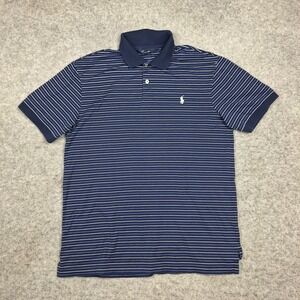 VTG Polo Golf Ralph Lauren Pro Fit Shirt Mens Large Blue Striped‎ Short Sleeve